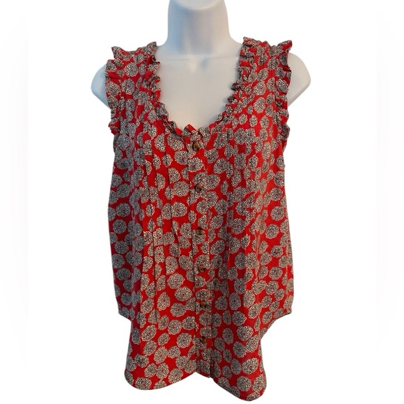Maeve red floral ruffle trim button-up scoop neck tank top blouse size 4P - Picture 8 of 8